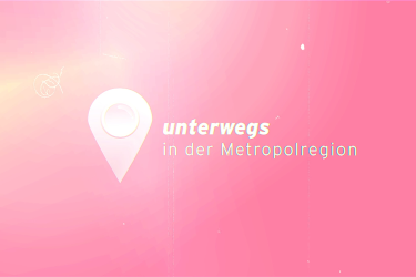 zeigt: den Schriftzug "Unterwegs in der Metropolregion" auf pinkfarbenem Hintergrund
